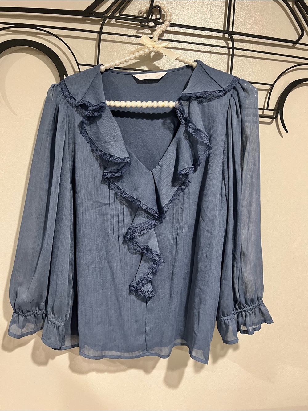 Lauren Conrad Women’s Ruffle V-Neck Long-Sleeve Blouse - Dusty Blue